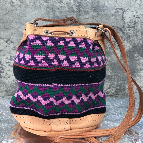 Cute purple and pink small Authentic African Drawstring Satchel Purse - Picture 2 of 15
